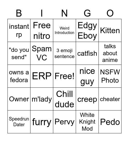 Catfish Bingo Card