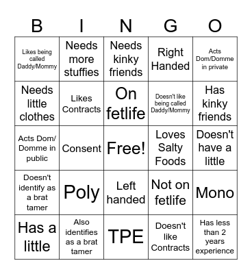 Dom/Domme Bingo Card