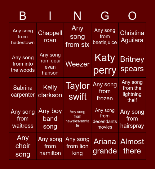 Sapphos sweet sixteen karaoke bingo Card