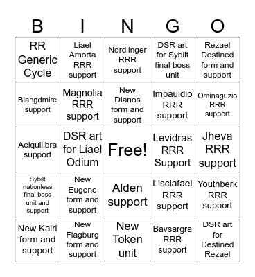 DivineZ Set 5 prediction Bingo Card