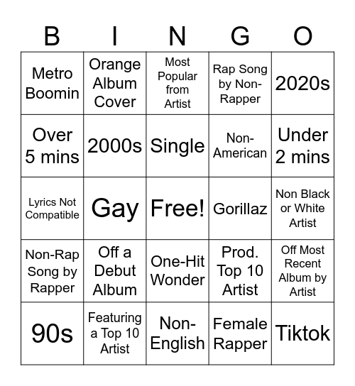 Spotify Bingo Card