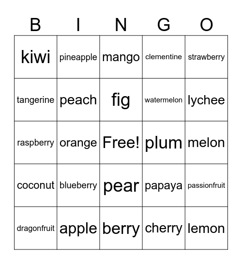 Ethan Bingo Card