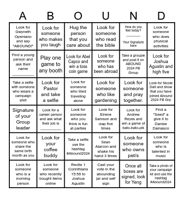 ABOUND: Harvest and Mission Expedition Bingo Card
