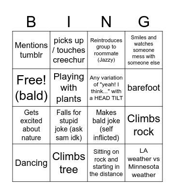 Jacey Bingo Card