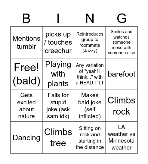 Jacey Bingo Card