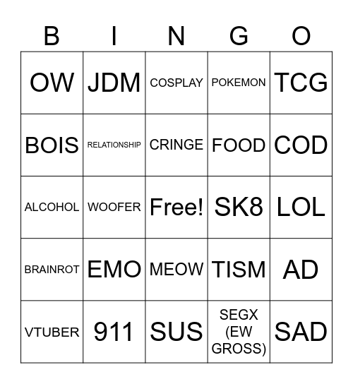 INSTAGRAM BINGO Card