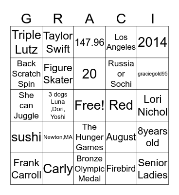 Gracie Gold Bingo Card