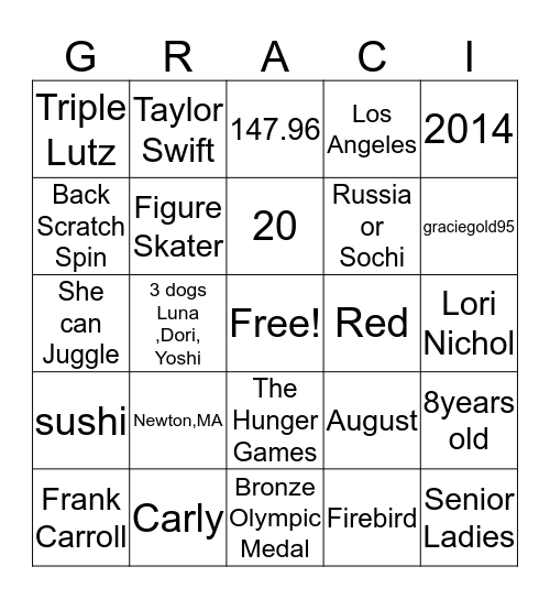 Gracie Gold Bingo Card
