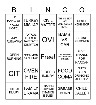 DISPATCHER THANKSGIVING Bingo Card