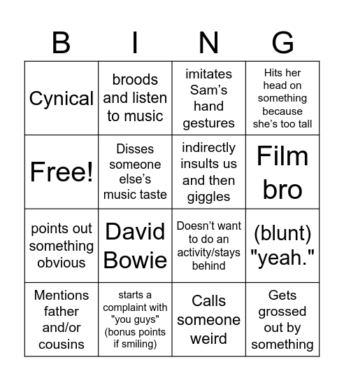 Josie Bingo Card