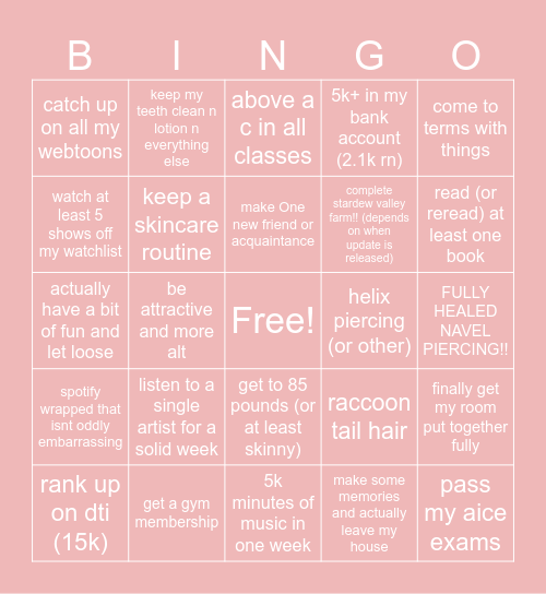 realistic 2024-2025 school year bingo Card