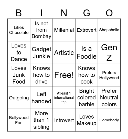 Co-worker Bingo Card