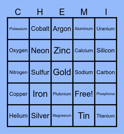 CHEMICARD Bingo Card