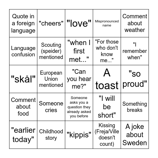 Wedding bingo Card