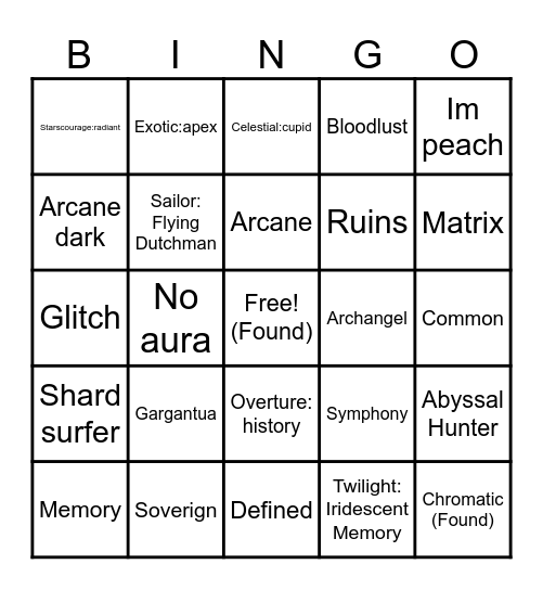 Sols rng bingo Card