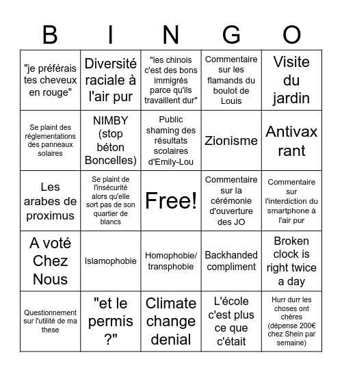 Visite chez la mère de Maryne Bingo Card