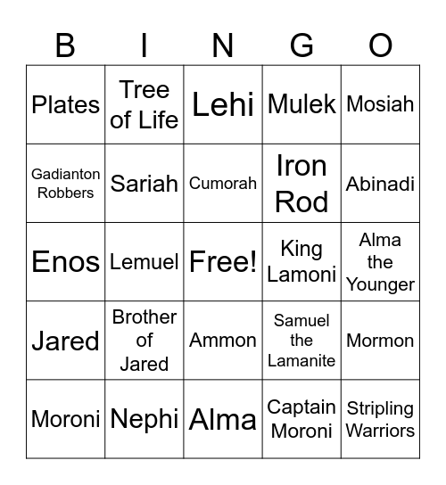 Book of Mormon Bingo Card