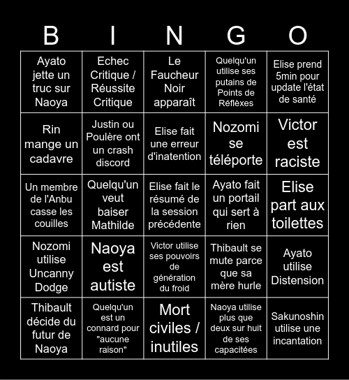 BINGO JDR Bingo Card