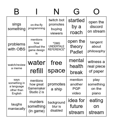 Paper Games - Bingo Card