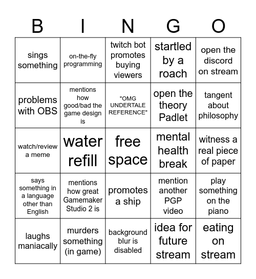 Paper Games - Bingo Card