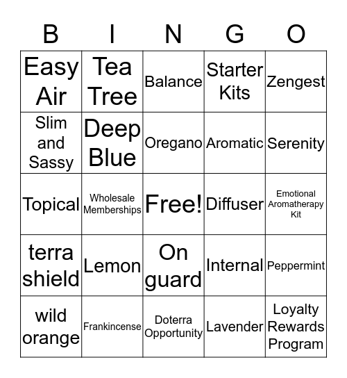 Essential Oil Bingo Card