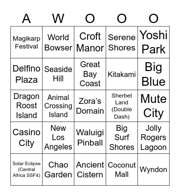 Ralfonic Bingo Team's Vacation Locations [Round 1] Bingo Card