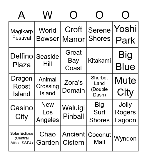 Ralfonic Bingo Team's Vacation Locations [Round 2] Bingo Card