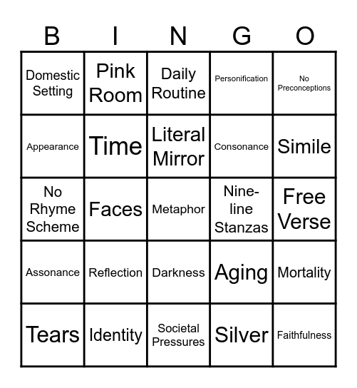 Mirror By Sylvia Plath Bingo Card