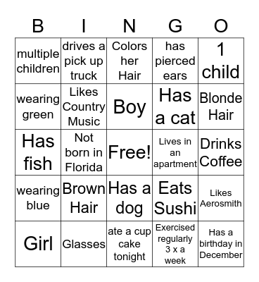 Human Bingo  Bingo Card