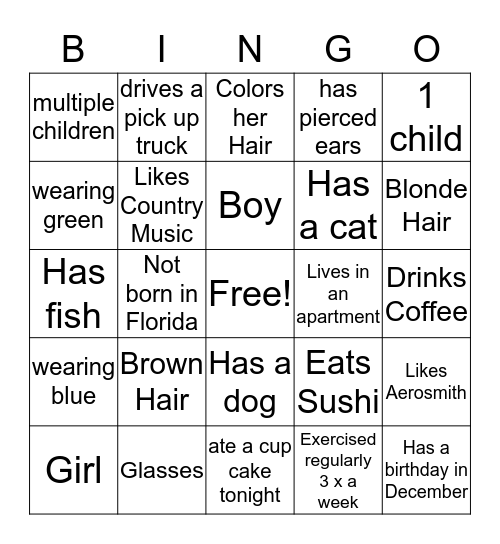 Human Bingo  Bingo Card