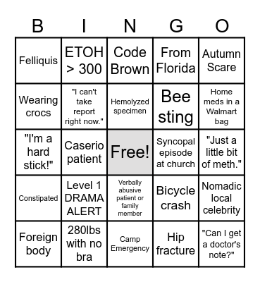 Sunday Funday ED Bingo Card