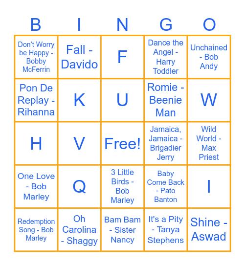 REGGAE MUSIC Bingo Card