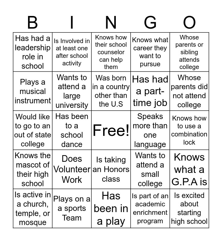 High School Bingo
