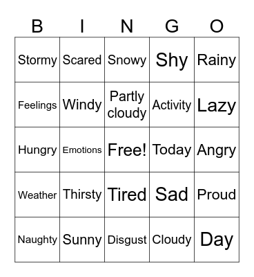 Weather and Feelings Bingo Card