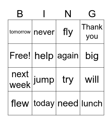 Today I will fly Bingo Card