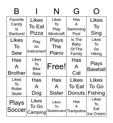 Getting to Know You Bingo  Bingo Card