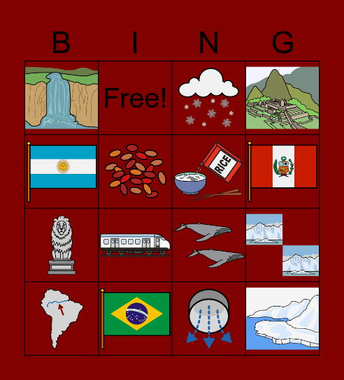 Chapter 5: Joe is in South America Bingo Card