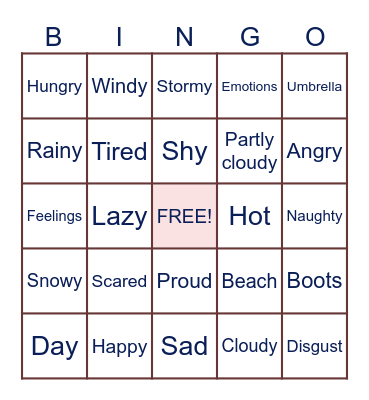 Weather and Feelings Bingo Card