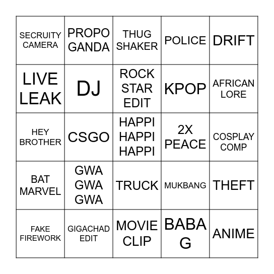 DOUYIN Bingo Card