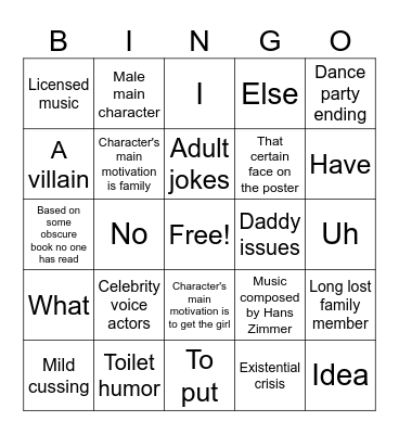 Dreamworks movies Bingo Card