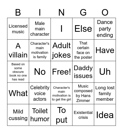 Dreamworks movies Bingo Card