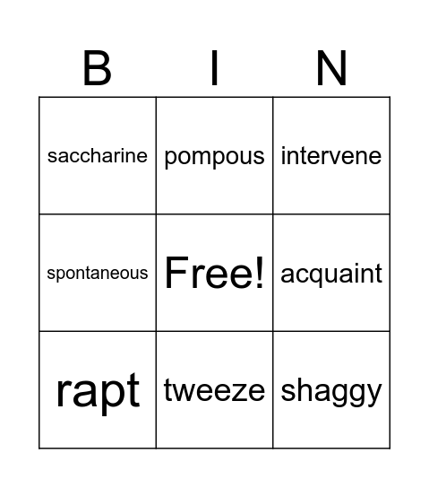 Vocabulary August 5-11 Bingo Card