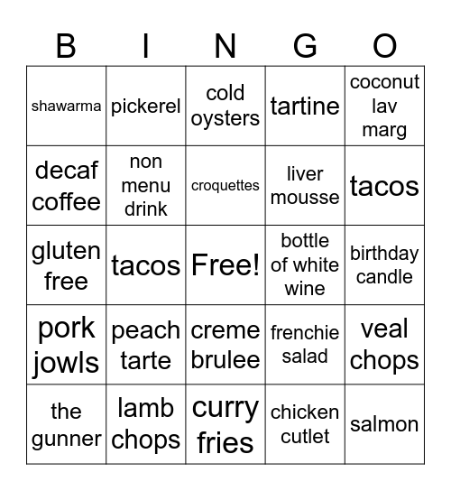 BLUEBIRD Bingo Card