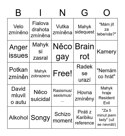 Debílci Bingo Card