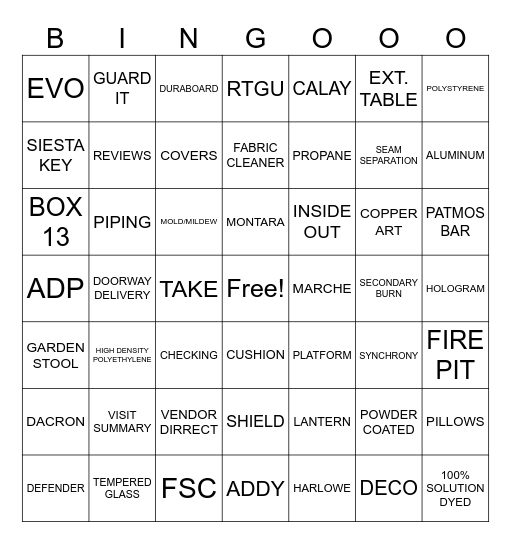 Patio Bingo Card