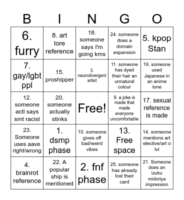 ppl in art sch bingo Card