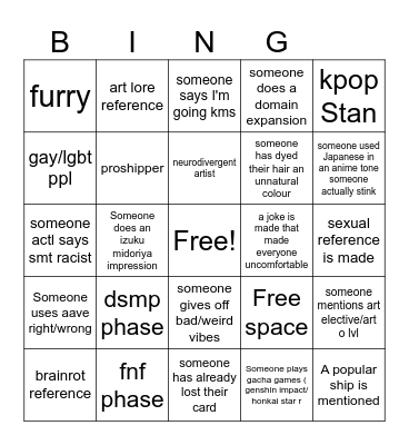 ppl in art sch bingo Card