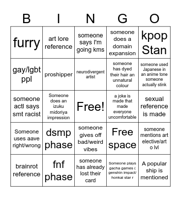 ppl in art sch bingo Card