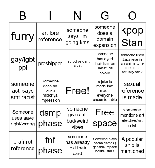 ppl in art sch bingo Card