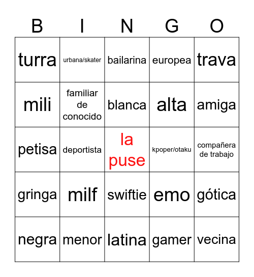 bingo del sexo Bingo Card